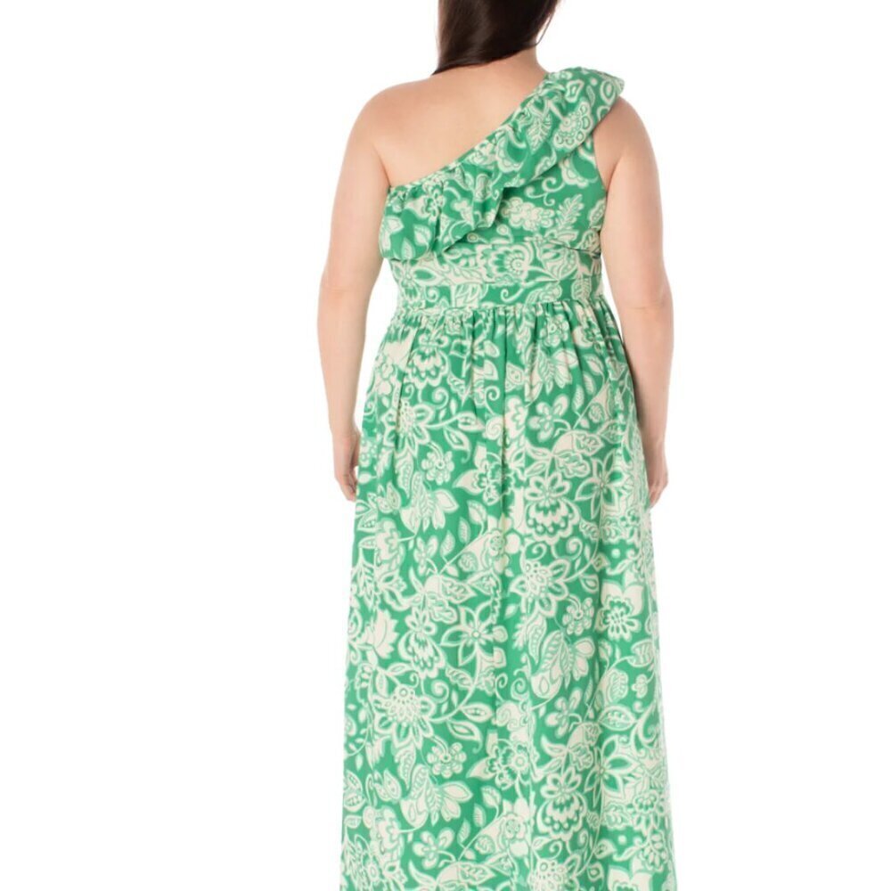 Maison Tara Floral One-Shoulder Maxi Dress 20W - Ivory & Green - New with Tags! - Picture 3 of 11